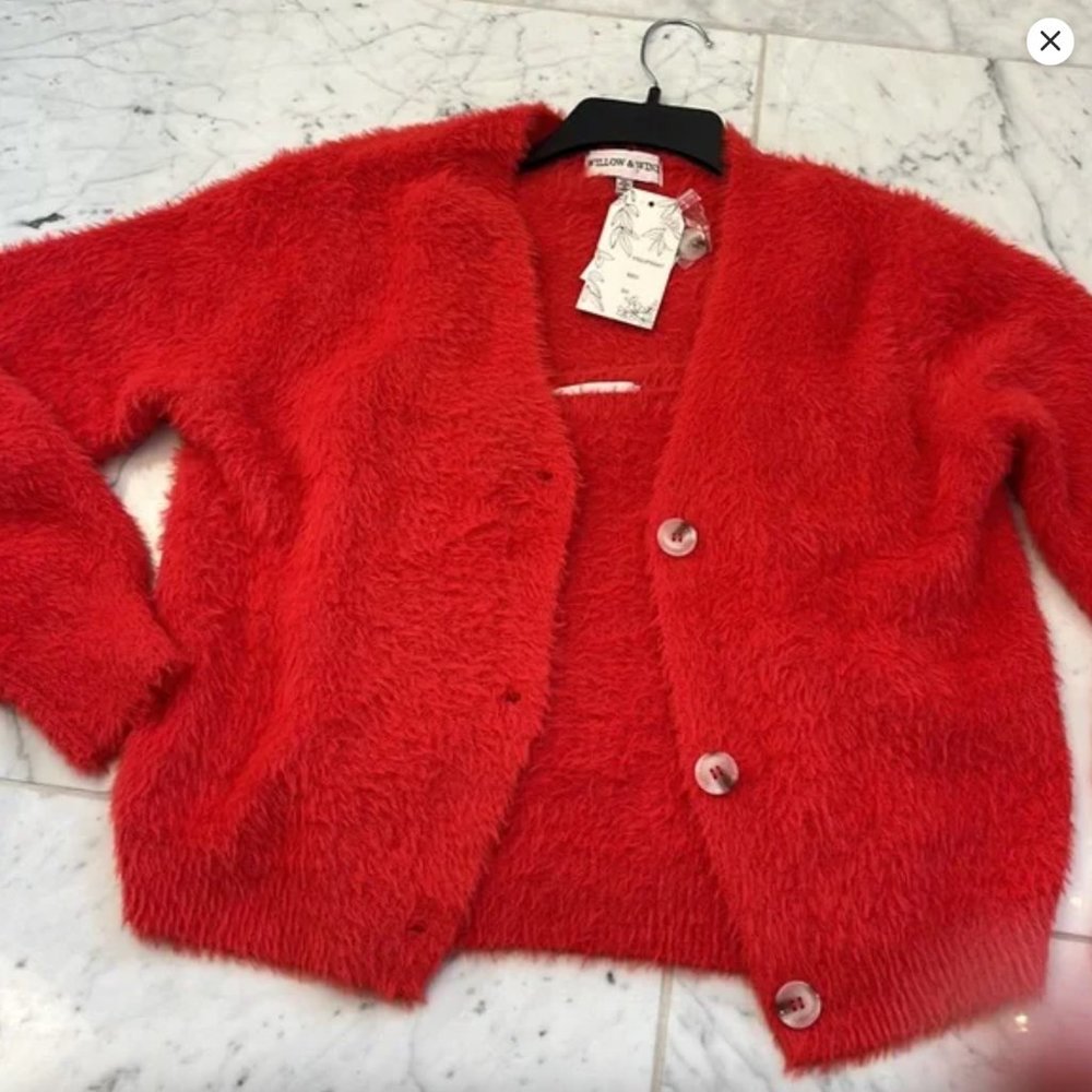 Willow & Wind Red Fuzzy Cami and Cardigan